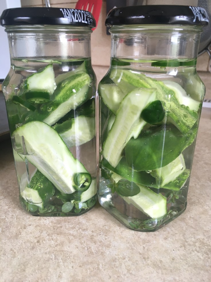 2 jars of pickled cucumbers and chilli